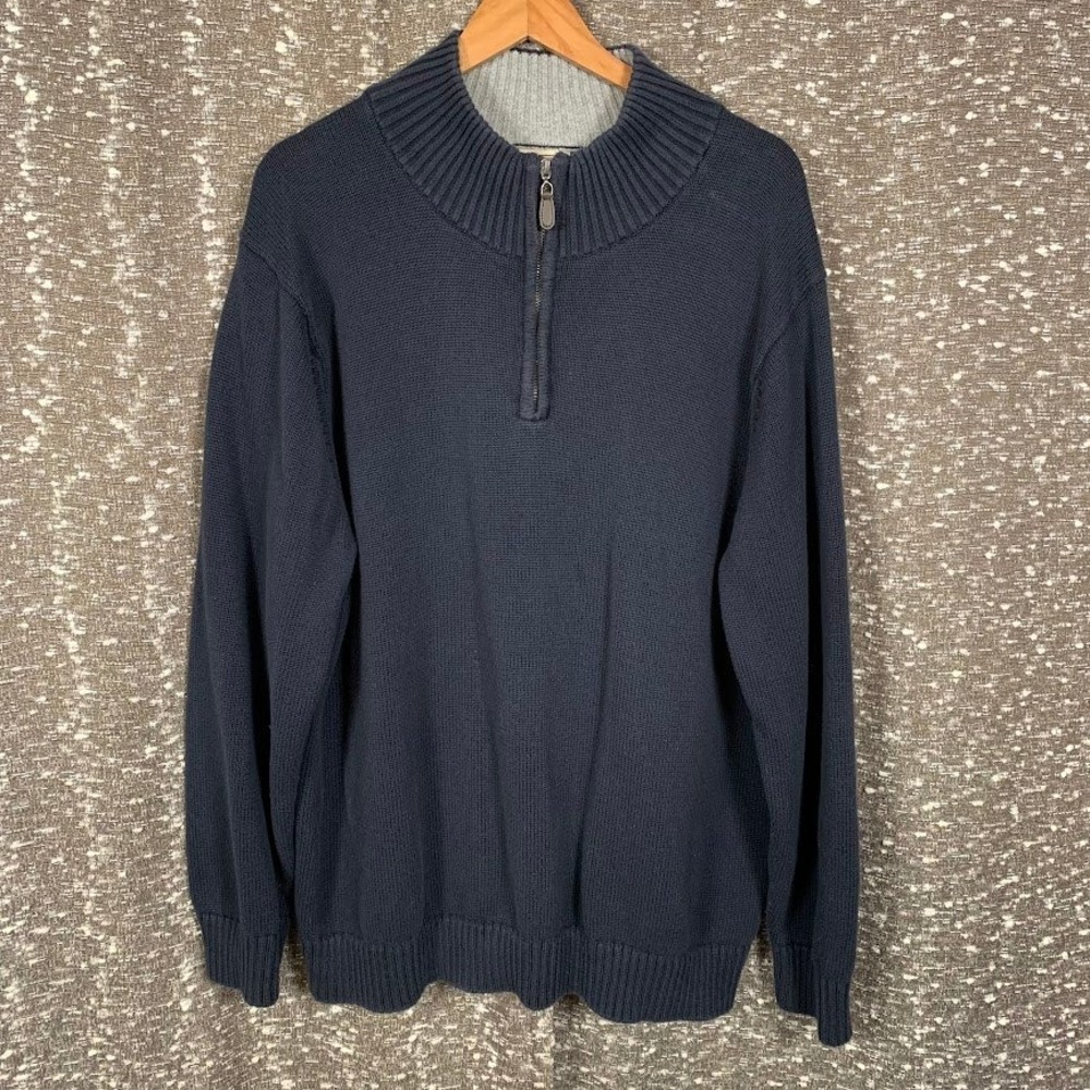 LL Bean Navy Blue Quarter Zip Mock Neck Pullover Sweater Preppy Men's XXL